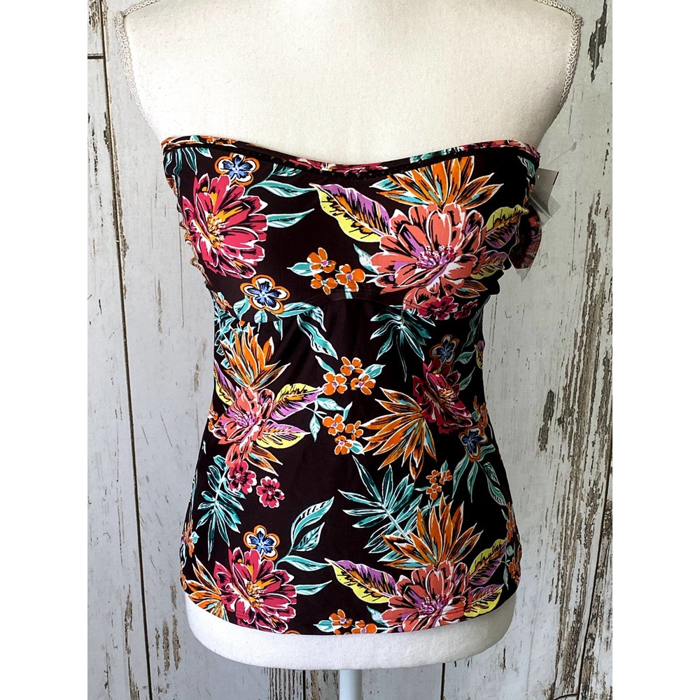 Into The Bleu Brown And Multicolor Floral Halter Tankini